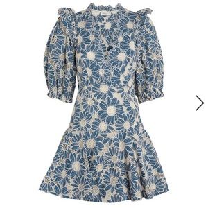 Sandro Embroidered Mini Dress In Blue